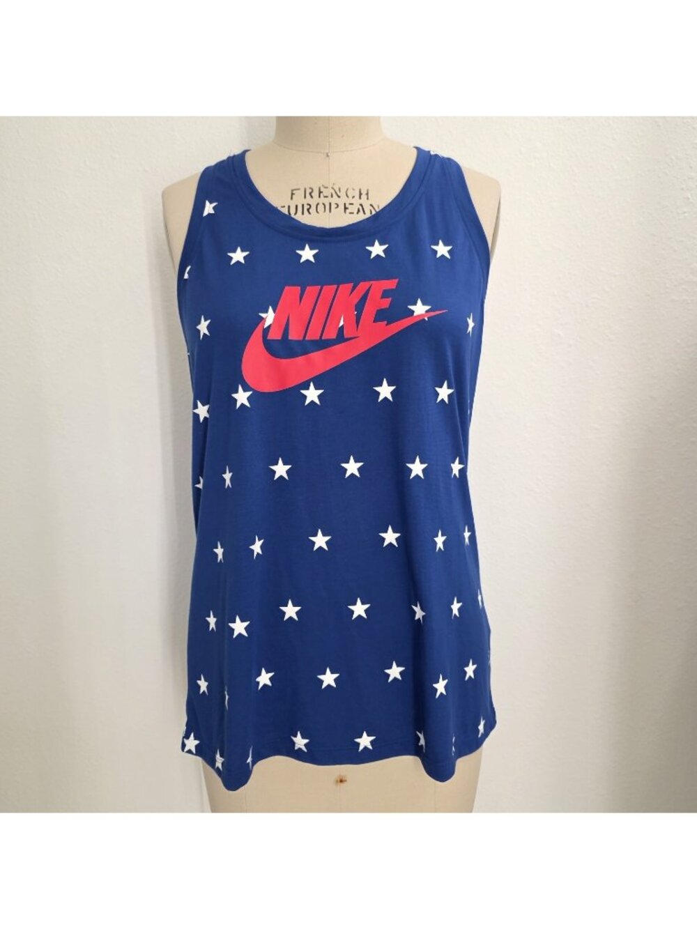 Nike Tank Top Women's Logo Print Celestial Stars Patriotic USA Racerback Blue M